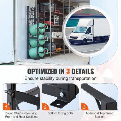 Kylmedelstankställ, med 3 x 30 lbs och andra 3 små flasktankar, cylindertankställ 12,79x12,99x47,12 tum, kylmedelscylinderställ och hållare för freon, gaser, syre, kväve