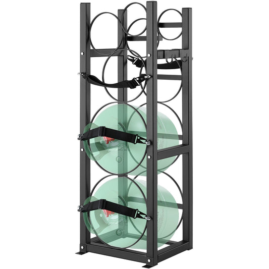 Köldmedietankställ, med 2 x 30lbs och andra 3 små flasktankar, Cylindertankställ 12,79x12,99x47,12 tum, Kylmedelscylinderställ och hållare för Freon, gaser, syre, kväve