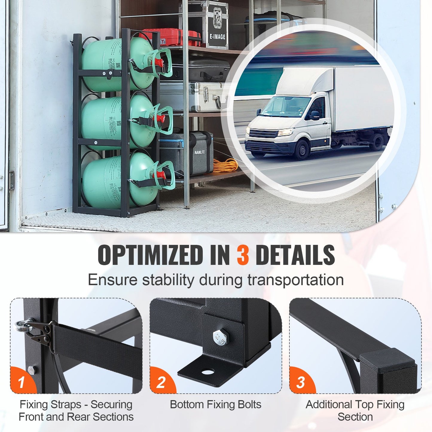 Köldmedietankställ, med 3 x 30lbs flasktankar, Cylindertankställ 12,79x12,99x33,07 tum, Kylmedelscylinderställ Gascylinderställ och hållare för freon, gaser, syre, kväve
