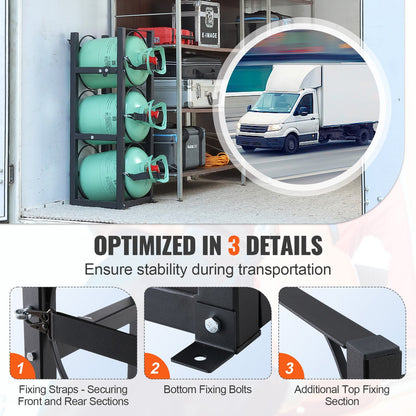 Köldmedietankställ, med 3 x 30lbs flasktankar, Cylindertankställ 12,79x12,99x33,07 tum, Kylmedelscylinderställ Gascylinderställ och hållare för freon, gaser, syre, kväve