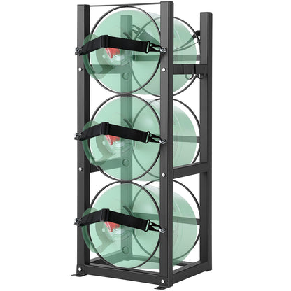 Köldmedietankställ, med 3 x 30lbs flasktankar, Cylindertankställ 12,79x12,99x33,07 tum, Kylmedelscylinderställ Gascylinderställ och hållare för freon, gaser, syre, kväve