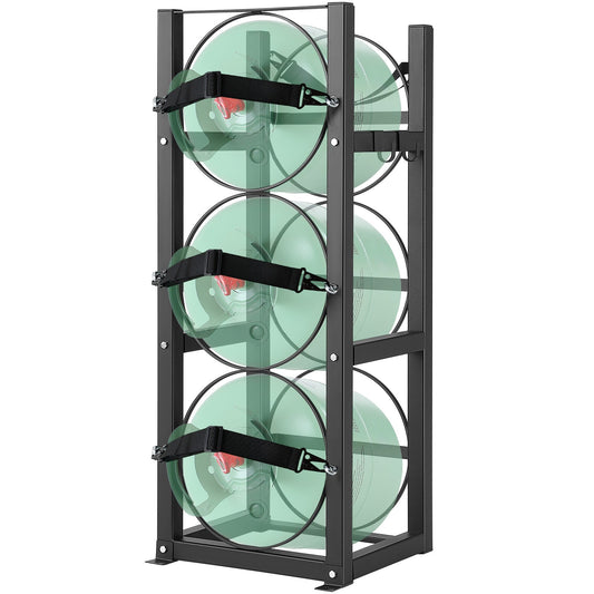 Köldmedietankställ, med 3 x 30lbs flasktankar, Cylindertankställ 12,79x12,99x33,07 tum, Kylmedelscylinderställ Gascylinderställ och hållare för freon, gaser, syre, kväve