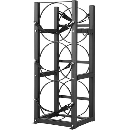 Köldmedietankställ, med 3 x 30lbs flasktankar, Cylindertankställ 12,79x12,99x33,07 tum, Kylmedelscylinderställ Gascylinderställ och hållare för freon, gaser, syre, kväve