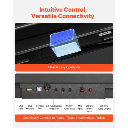 Viktat Digitalpiano, 88 Tangenter Fullt Viktat, Elpiano Dubbelt Keyboard & Högtalare med X-Stativ, Sustainpedal, Inspelningsfunktion, 280 Toner, Trådlös Anslutning, För Nybörjare, Svart |  EU
