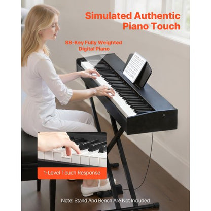 Viktat Digitalpiano, 88 Tangenter Fullt Viktat, Elpiano Dubbelt Keyboard & Högtalare, Med Sustainpedal, Inspelningsfunktion, 238 Toner, Trådlös Anslutning, För Nybörjare, Utan Stativ |  EU