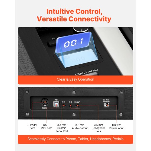 viktat digitalpiano, 88 tangenter fullt viktade, elektriskt pianokeyboard med möbelstativ, nätadapter, trippelpedal, inspelningsfunktion, 280 toner, trådlös anslutning, för nybörjare, svart |  EU