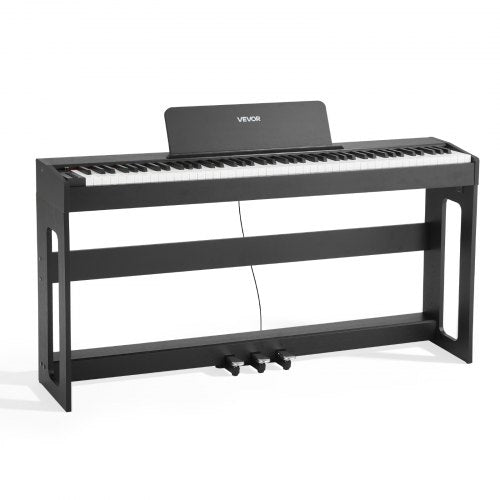 viktat digitalpiano, 88 tangenter fullt viktade, elektriskt pianokeyboard med möbelstativ, nätadapter, trippelpedal, inspelningsfunktion, 280 toner, trådlös anslutning, för nybörjare, svart |  EU