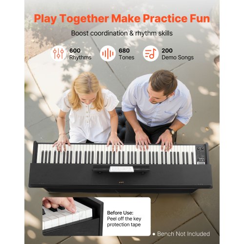 viktat digitalpiano, 88 tangenter fullt viktade, elektriskt pianokeyboard med möbelstativ, nätadapter, trippelpedal, 680 toner, stöd för trådlös anslutning, med hörlurar, för nybörjare |  EU