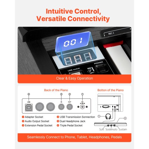viktat digitalpiano, 88 tangenter fullt viktade, elektriskt pianokeyboard med möbelstativ, nätadapter, trippelpedal, 680 toner, stöd för trådlös anslutning, med hörlurar, för nybörjare |  EU