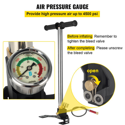 4500 PSI Air Gas Filling Pump 3-Stage PCP Charging Clamp Pump Air Pump PCP High Pressure High Output for Air Drive Cylinder and PCP Cylinder, for Outdoor Sports and Hunting