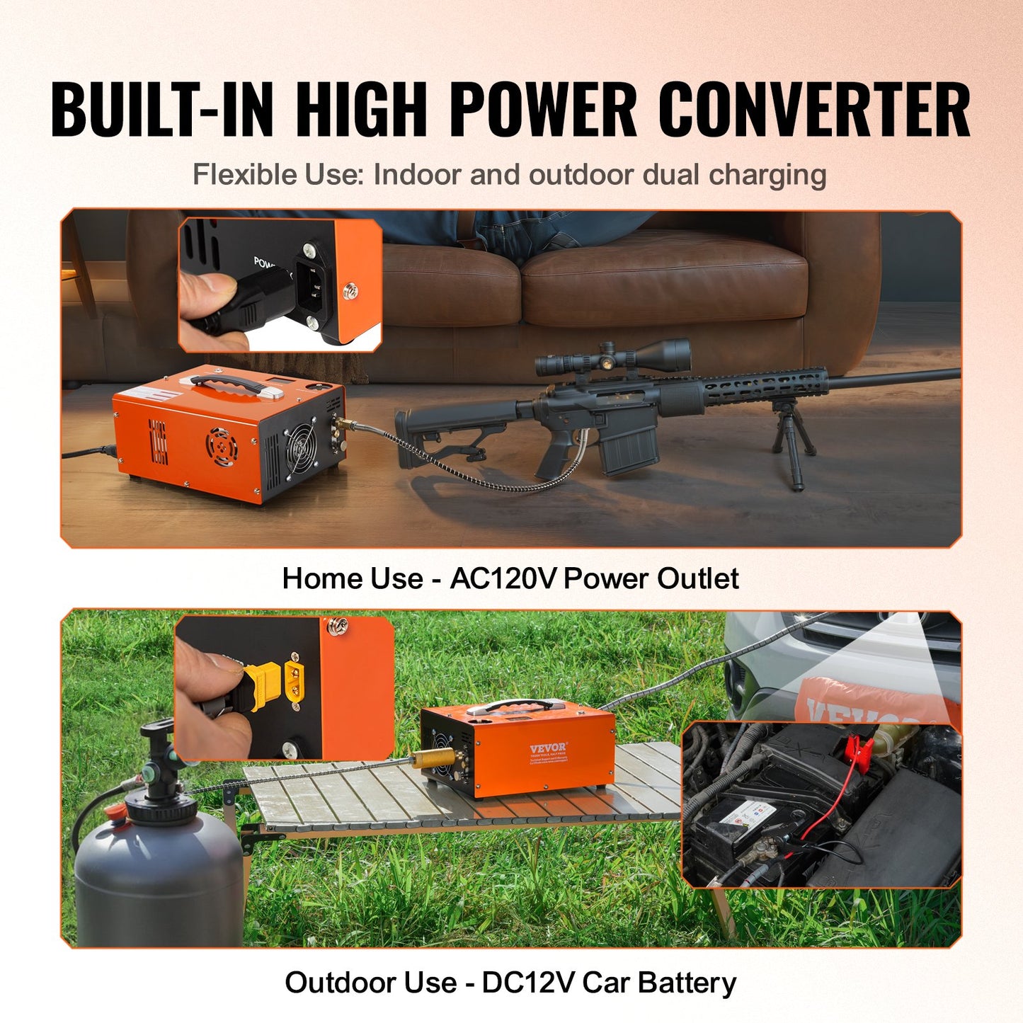 PCP luftkompressor 4500PSI/30Mpa Inbyggd omvandlare DC12V/AC230V Auto-Stop