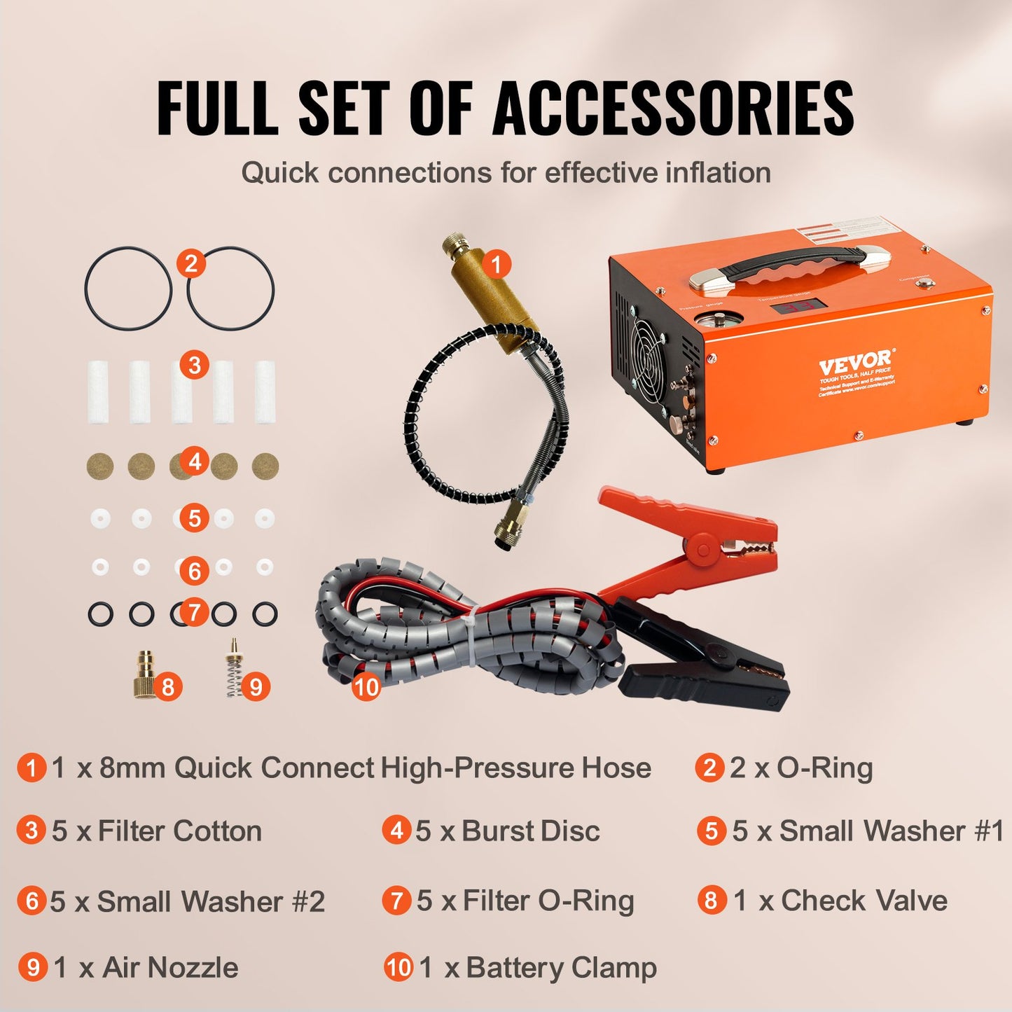 PCP luftkompressor 4500PSI/30Mpa Inbyggd omvandlare DC12V/AC230V Auto-Stop