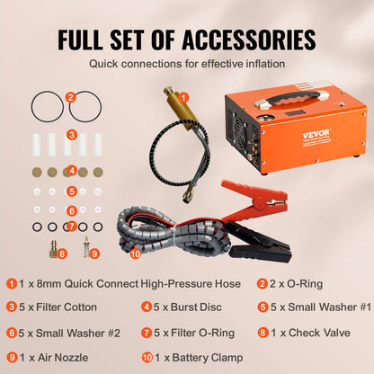 PCP luftkompressor 4500PSI/30Mpa Inbyggd omvandlare DC12V/AC230V Auto-Stop