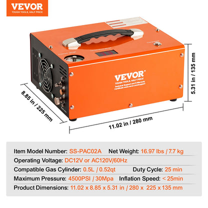 PCP luftkompressor 4500PSI/30Mpa Inbyggd omvandlare DC12V/AC230V Auto-Stop