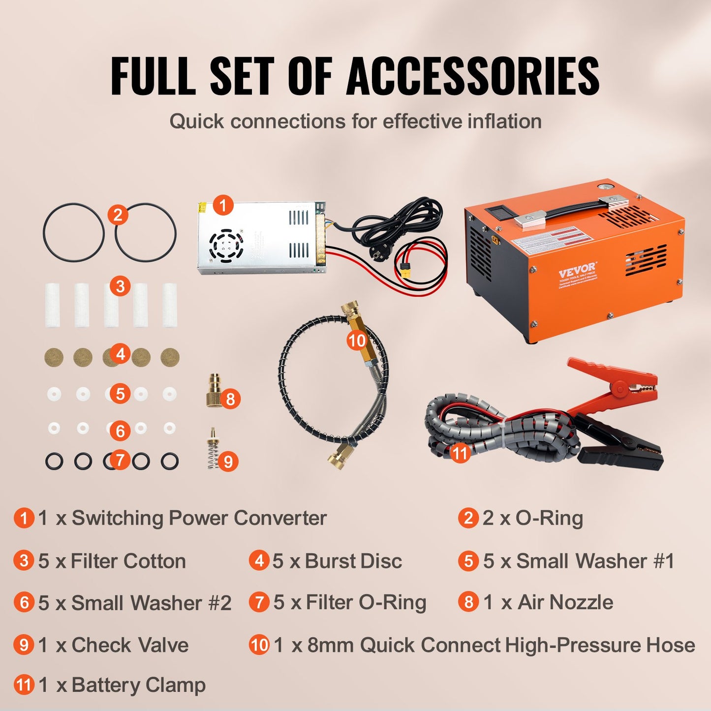 PCP luftkompressor 4500PSI Extern omvandlare DC12V / AC230V Manuellt stopp