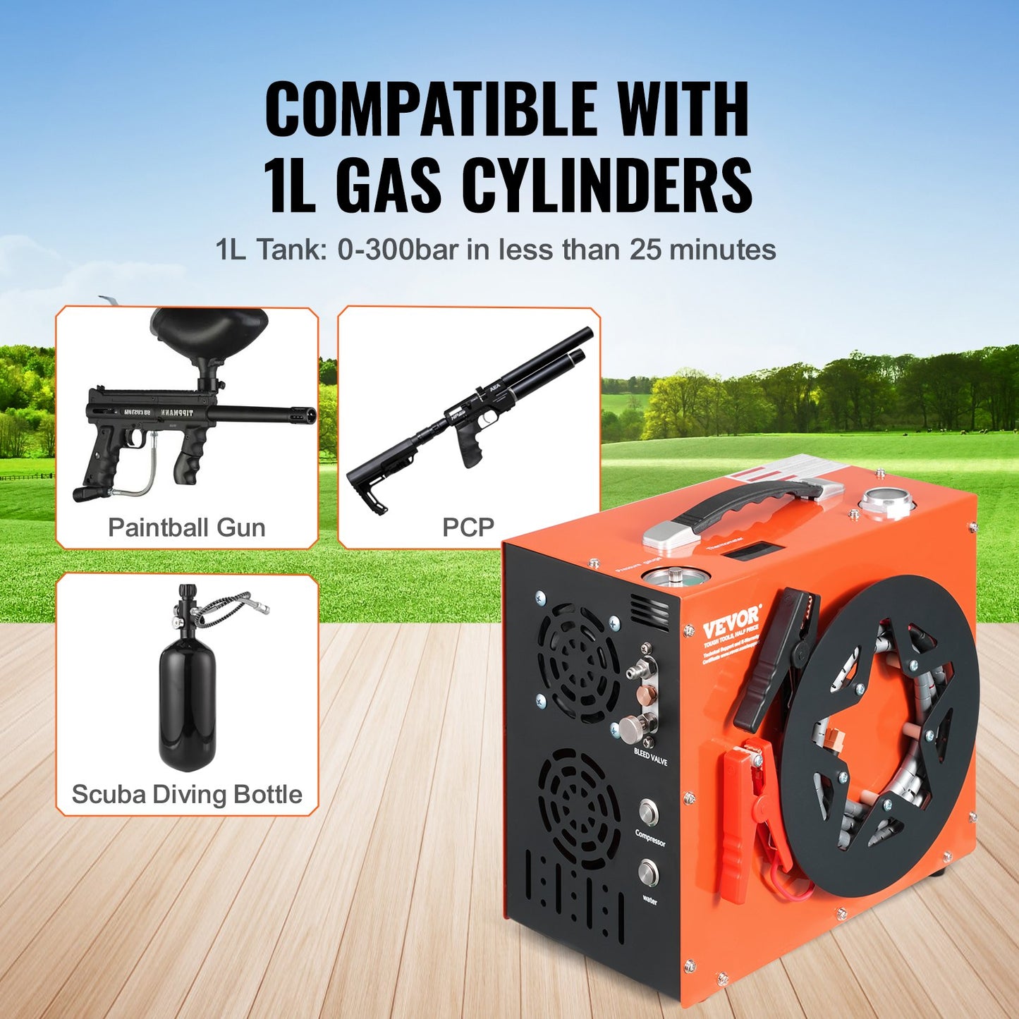 PCP Air Compressor, 4500PSI/30Mpa Portable PCP Air Gun Compressor - Built-in Water and Fan Cooling System, Auto-Stop | DC12V/AC230V Paintball Tank Compressor for Air Rifle, Diving Cylinder