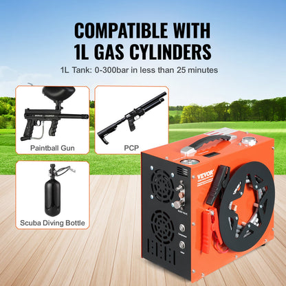PCP Air Compressor, 4500PSI/30Mpa Portable PCP Air Gun Compressor - Built-in Water and Fan Cooling System, Auto-Stop | DC12V/AC230V Paintball Tank Compressor for Air Rifle, Diving Cylinder