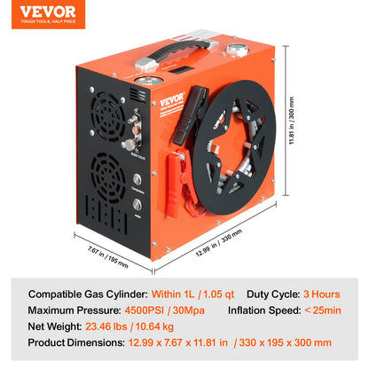 PCP Air Compressor, 4500PSI/30Mpa Portable PCP Air Gun Compressor - Built-in Water and Fan Cooling System, Auto-Stop | DC12V/AC230V Paintball Tank Compressor for Air Rifle, Diving Cylinder