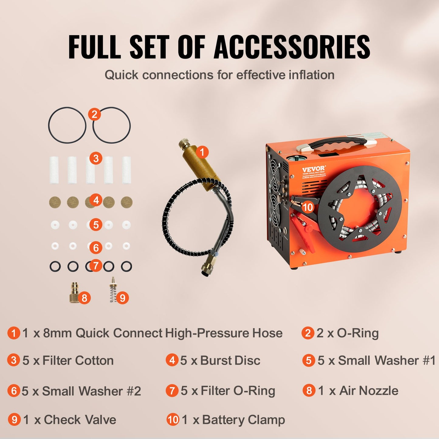 PCP-luftkompressor, 4500PSI/30Mpa Bärbar PCP-kompressor med inbyggd strömomvandlare, Auto-Stop | DC12V/AC230V | Olje- och vattenfri kompressorpump