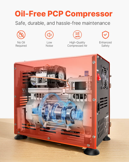 PCP-Luftkompressor, 800 W, Doppelzylinder, PCP-Luftpistolenkompressor, 4500 PSI/30 MPa