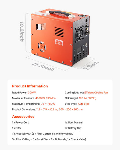 PCP Air Compressor 4500PSI Auto-Stop Airgun Kompressor Inbyggd omvandlare