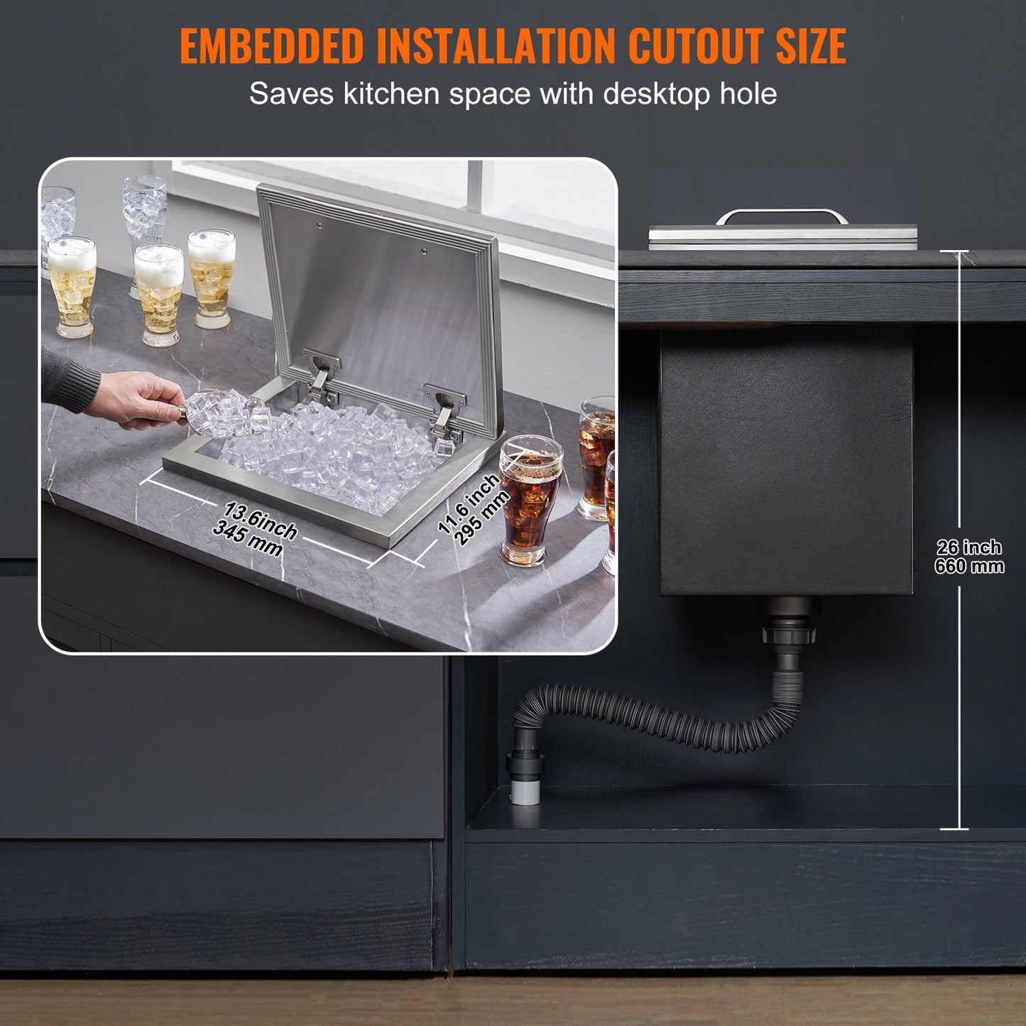14"x12"x18" Drop in Ice Chest Ice Cooler Ice Bin Edelstahl mit Deckel