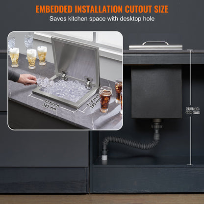 14"x12"x18" Drop in Ice Chest Ice Cooler Ice Bin Edelstahl mit Deckel