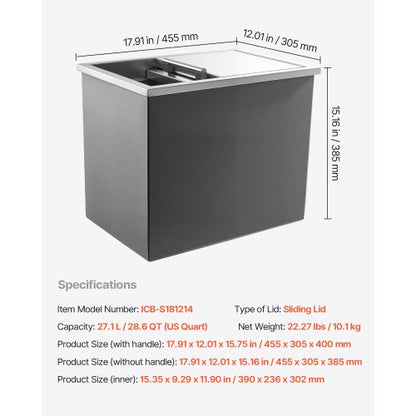 27,1L Drop-in-islåda Iskylare Islåda Rostfritt Stål 455x305x385mm |  EU