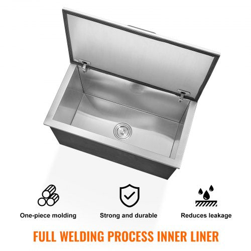 24"x20"x15" Drop in Ice Chest Ice Cooler Ice Bin Stainless Steel with Lid | EU