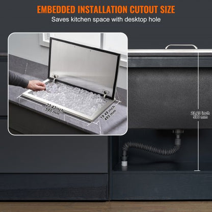 24"x20"x15" Drop in Ice Chest Ice Cooler Ice Bin Stainless Steel with Lid | EU