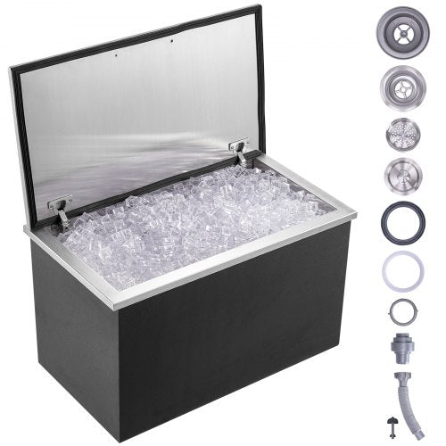 24"x20"x15" Drop in Ice Chest Ice Cooler Ice Bin Stainless Steel with Lid | EU