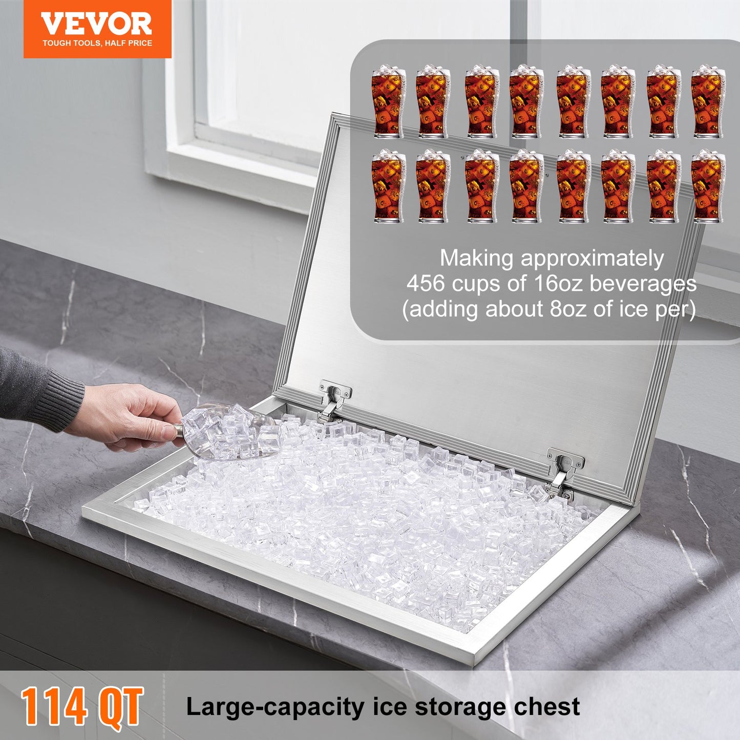 28"x20"x17" Drop in Ice Chest Ice Cooler Ice Bin Stainless Steel with Lid