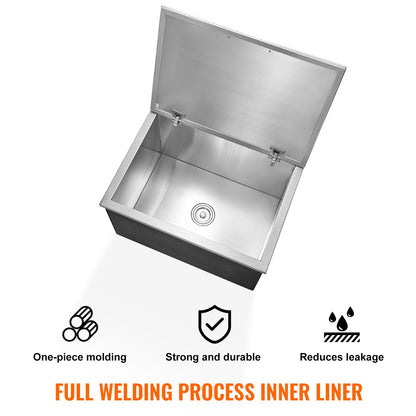 28"x20"x17" Drop in Ice Chest Ice Cooler Ice Bin Stainless Steel with Lid