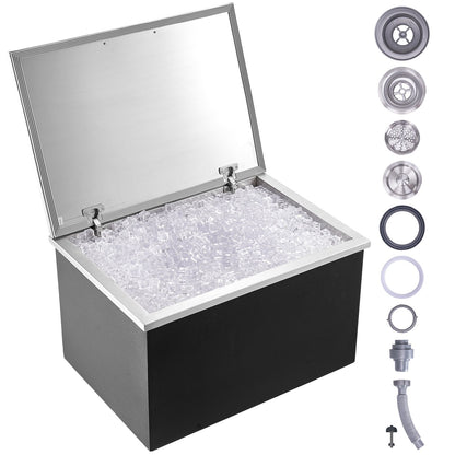 28"x20"x17" Drop in Ice Chest Ice Cooler Ice Bin Stainless Steel with Lid