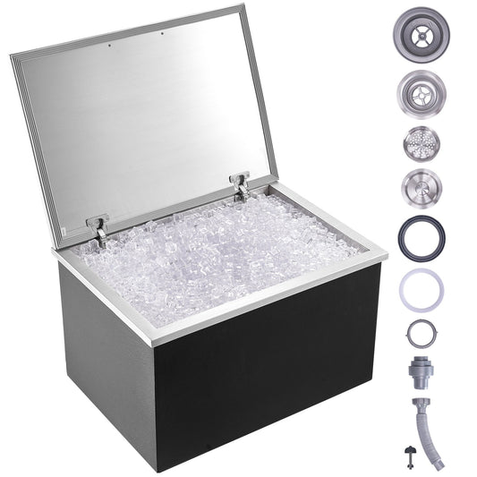 28"x20"x17" Drop in Ice Chest Ice Cooler Ice Bin Stainless Steel with Lid