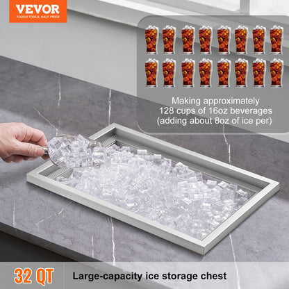 Einbau-Eisbox, 50,8 cm L x 35,6 cm B x 30,5 cm H, Edelstahl-Eiskühler, gewerblicher Eisbehälter mit Deckel, 40 qt Eisbar für die Outdoor-Küche, Abflussrohr und Ablassschraube im Lieferumfang enthalten, für kaltes Weinbier