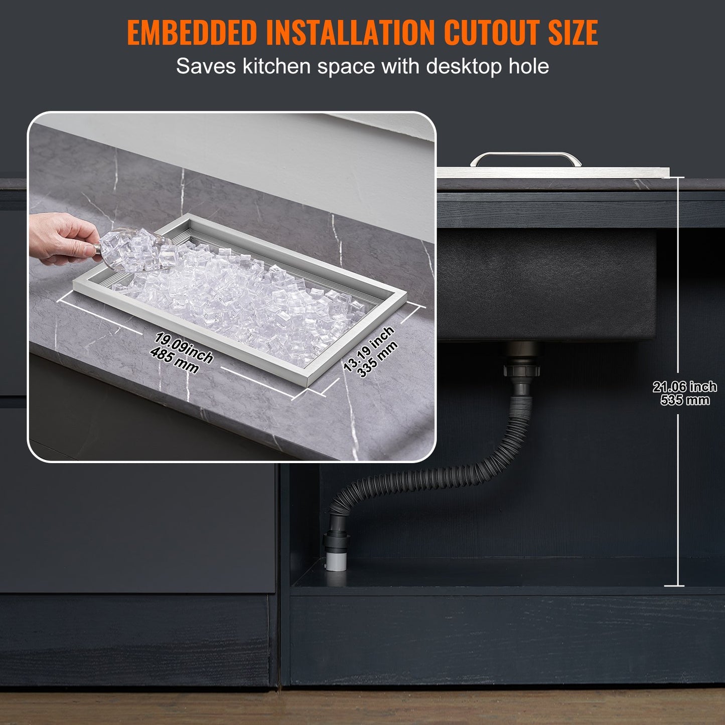 Einbau-Eisbox, 50,8 cm L x 35,6 cm B x 30,5 cm H, Edelstahl-Eiskühler, gewerblicher Eisbehälter mit Deckel, 40 qt Eisbar für die Outdoor-Küche, Abflussrohr und Ablassschraube im Lieferumfang enthalten, für kaltes Weinbier