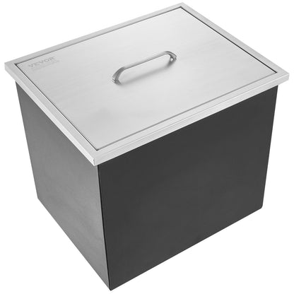 Einbau-Eisbox, 50,8 cm L x 35,6 cm B x 30,5 cm H, Edelstahl-Eiskühler, gewerblicher Eisbehälter mit Deckel, 40 qt Eisbar für die Outdoor-Küche, Abflussrohr und Ablassschraube im Lieferumfang enthalten, für kaltes Weinbier