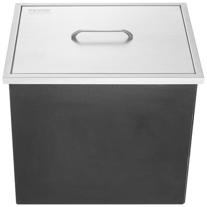 Einbau-Eisbox, 50,8 cm L x 35,6 cm B x 30,5 cm H, Edelstahl-Eiskühler, gewerblicher Eisbehälter mit Deckel, 40 qt Eisbar für die Outdoor-Küche, Abflussrohr und Ablassschraube im Lieferumfang enthalten, für kaltes Weinbier