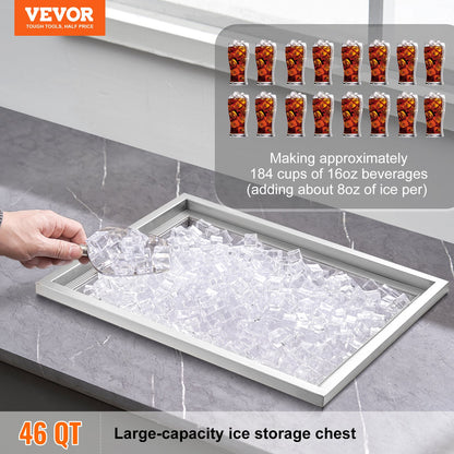 Einbau-Eisbox, 55,9 cm L x 43,2 cm B x 30,5 cm H, Edelstahl-Eiskühler, gewerblicher Eisbehälter mit Deckel, 40 qt Eisbar für die Outdoor-Küche, Abflussrohr und Ablassschraube im Lieferumfang enthalten, für kaltes Weinbier