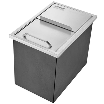 Drop in Ice Chest, 18"L x 12"B x 14,5"H iskylare i rostfritt stål, kommersiell isbehållare med skjutlock, 40,9 qt utomhuskök Ice Bar, avloppsrör och avloppsplugg ingår, för kall vinöl