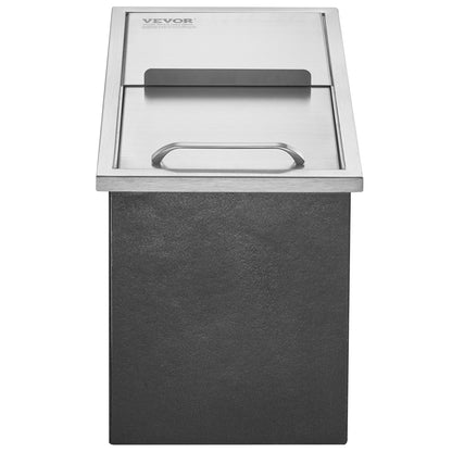 Drop in Ice Chest, 18"L x 12"B x 14,5"H iskylare i rostfritt stål, kommersiell isbehållare med skjutlock, 40,9 qt utomhuskök Ice Bar, avloppsrör och avloppsplugg ingår, för kall vinöl