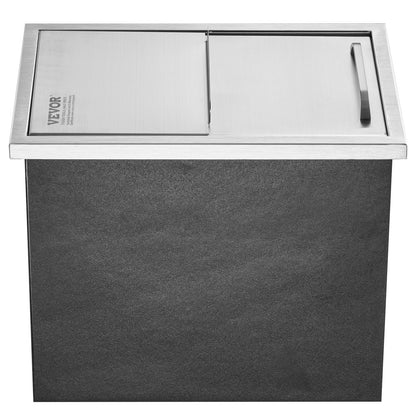 Drop in Ice Chest, 18"L x 12"B x 14,5"H iskylare i rostfritt stål, kommersiell isbehållare med skjutlock, 40,9 qt utomhuskök Ice Bar, avloppsrör och avloppsplugg ingår, för kall vinöl