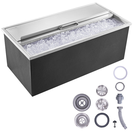 36"x18"x14" Drop in Ice Chest Ice Cooler Ice Bin Stainless steel with lid