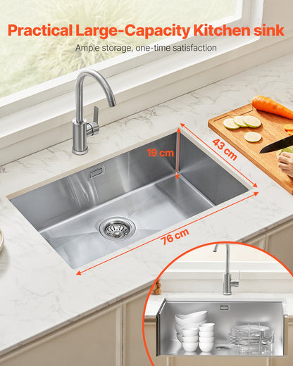 76cm Diskbänk Undermonterad Enkelskål Drop-In Basin Rostfri stålstång