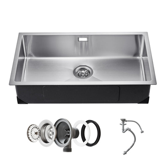 76cm Diskbänk Undermonterad Enkelskål Drop-In Basin Rostfri stålstång