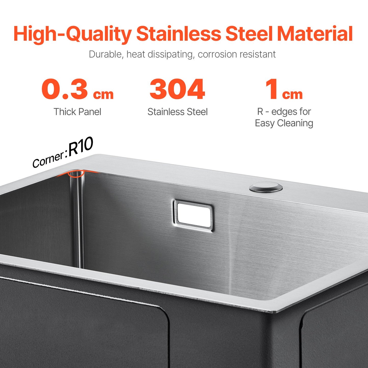 40cm Sink Top Mount Single Bowl Drop-In Basin Stainless Steel Bar