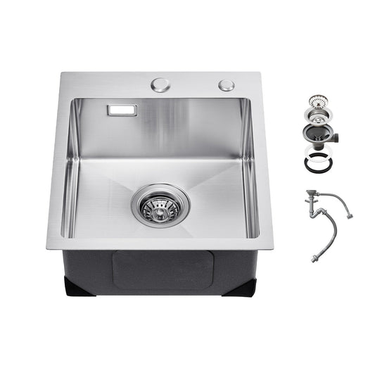 40cm Sink Top Mount Single Bowl Drop-In Basin Stainless Steel Bar