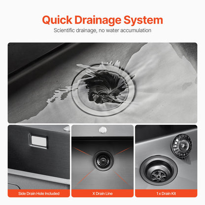 40cm Sink Topmount Single Bowl Drop-In Basin Stainless Steel Black