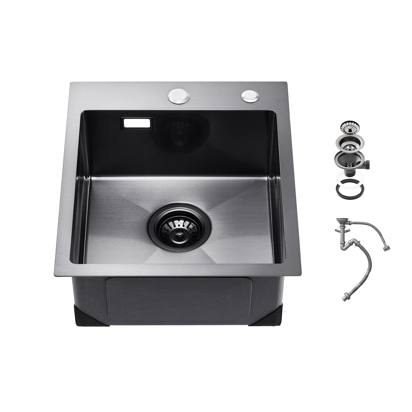 40cm Sink Topmount Single Bowl Drop-In Basin Stainless Steel Black